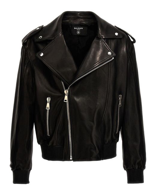 Balmain Black Leather Biker Jacket for men