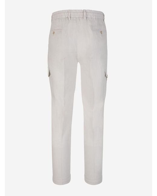 Gran Sasso White Linen Cargo Trousers for men