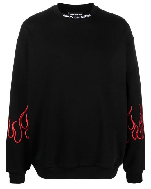 Vision Of Super Black Cotton Sweatshirt With Flame Print for men