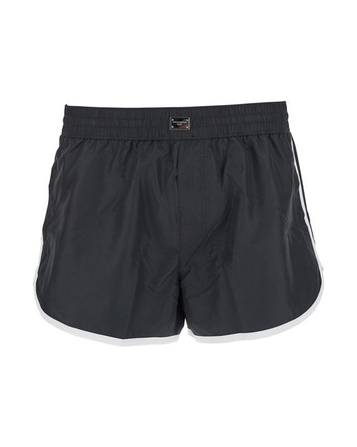 Dolce & Gabbana Gray Swimsuit With Logo Plate On The Front for men