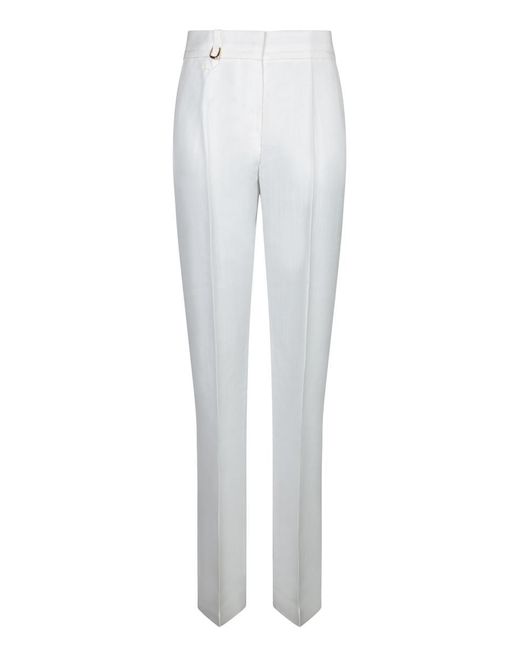 Jacquemus White Straight-Cut Trousers With Metal Ring Detail