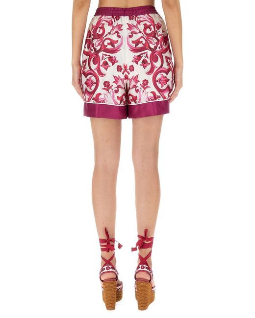 Dolce & Gabbana Red Majolica Print Shorts