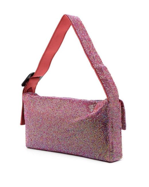 Benedetta Bruzziches Purple Vitty La Grande Shoulder Bag With All-over Crystal Embellishment In Rhinestone Mesh Woman