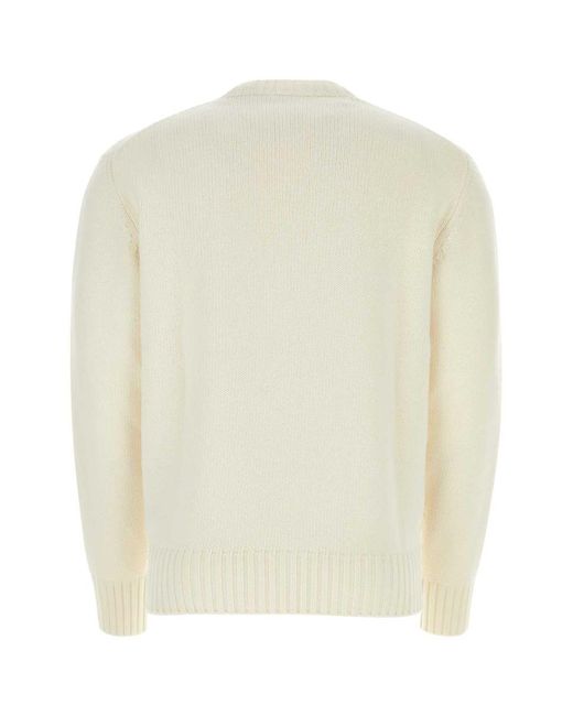 Prada White Ivory Wool Blend Sweater for men