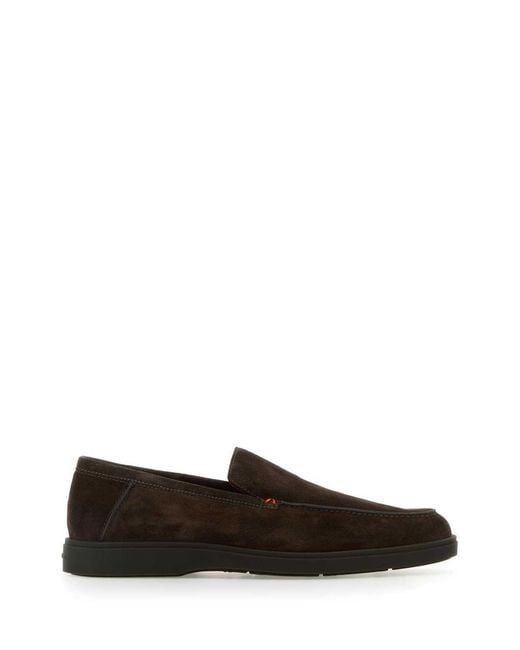 Santoni Men's Black Chocolate Suede Drain Loafers