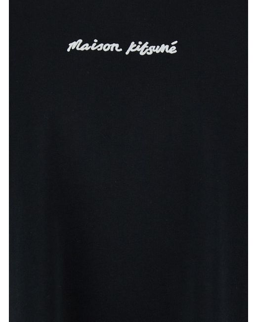 Maison Kitsuné Black T-Shirt With Logo Lettering Printed On The Front for men