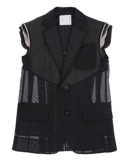 Sacai Black Striped Organza Vest For