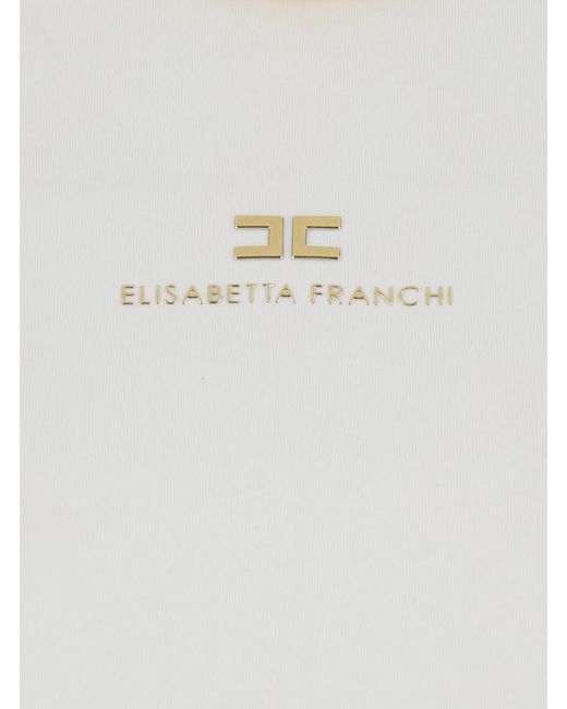 Elisabetta Franchi White T-Shirt With Metallic Logo On The Front