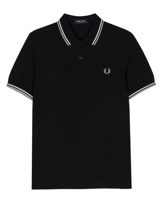 Fred Perry Black Logo Cotton Polo Shirt for men