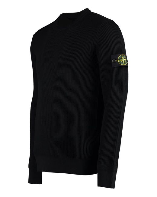 Stone Island Black Crew-neck Wool Sweater for men