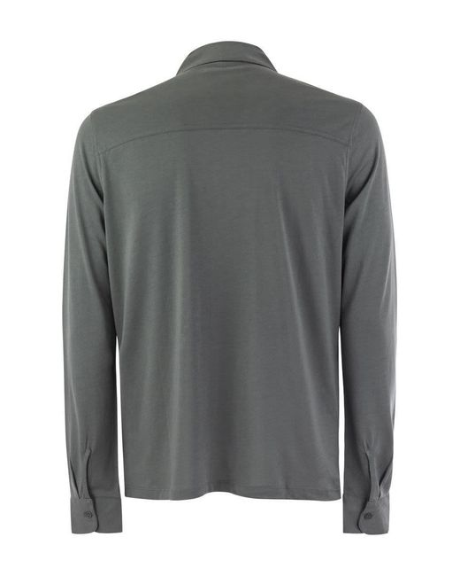 Majestic Filatures Gray Long-sleeved Shirt In Lyocell And Cotton for men