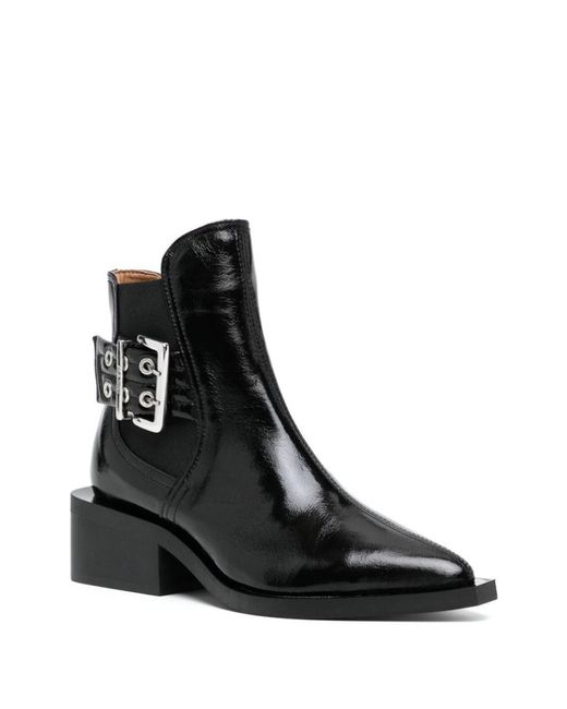 Ganni Black 45mm Buckle-detail Leather Boots