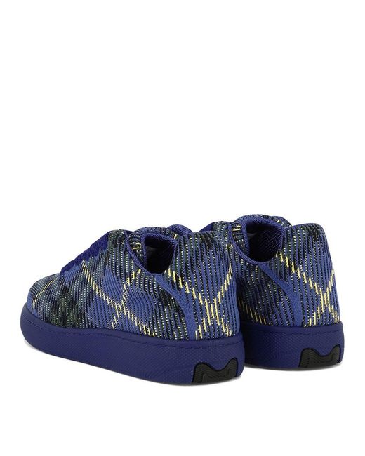 Burberry Blue Checked Knitted Sneakers for men