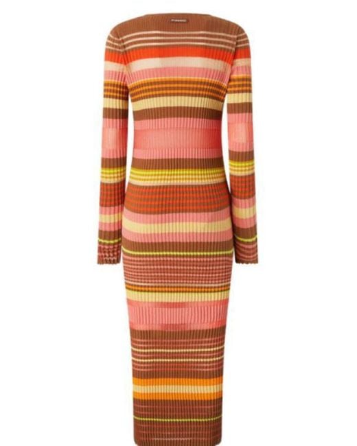 Pinko Orange Sassolungo Dress With Round Neck And Long Sleeves