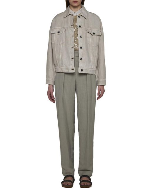 Brunello Cucinelli White Linen-blend Denim Jacket