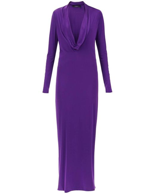 Versace Purple Cowl-neck Maxi Dress