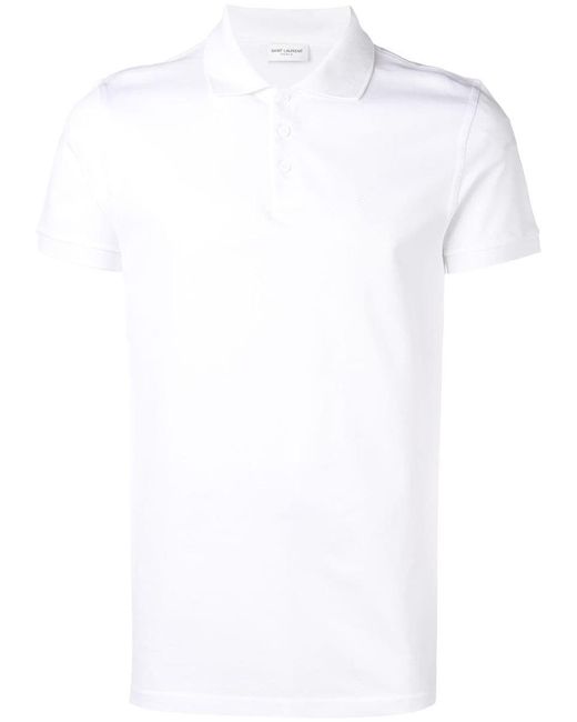 Saint Laurent White Logo-Embroidered Short-Sleeved Polo Shirt for men