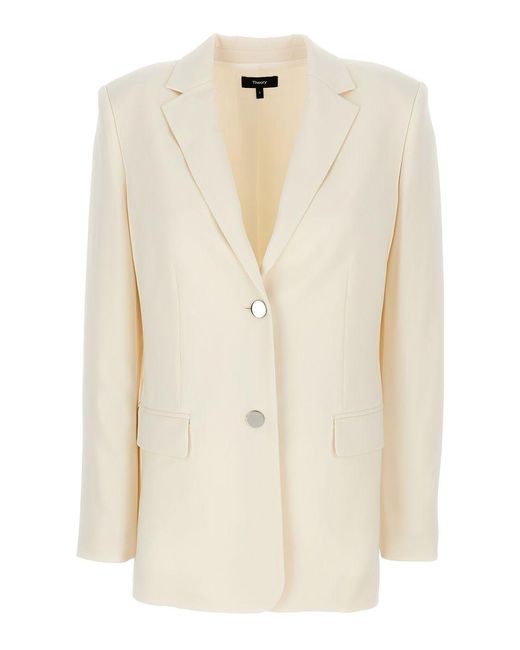 Theory Natural Ivory Single-Breasted Blazer With Classic Lapels