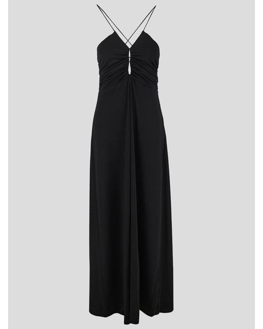 Ganni Black Shiny Crepe Jersey Maxi Dress