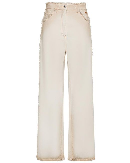 MSGM White Cotton Jeans With Faded Effect And Frayed Edges