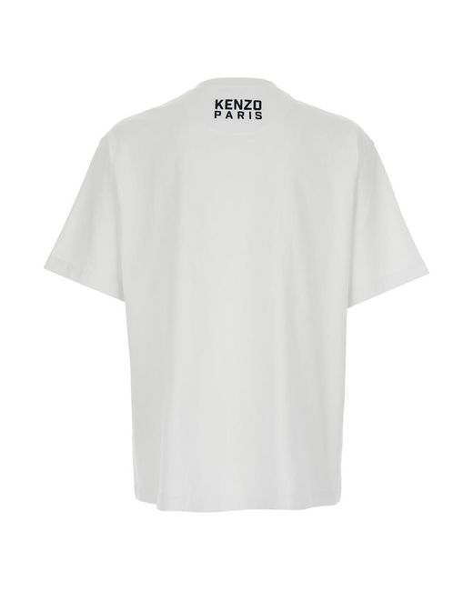 KENZO White 'Gots Happy Tiger' Crewneck T-Shirt With Maxi Logo Embroidery On The Front And Logo Lettering On The Rear for men