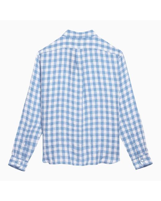 Polo Ralph Lauren Blue Gingham-check Boxy-fit Linen Shirt