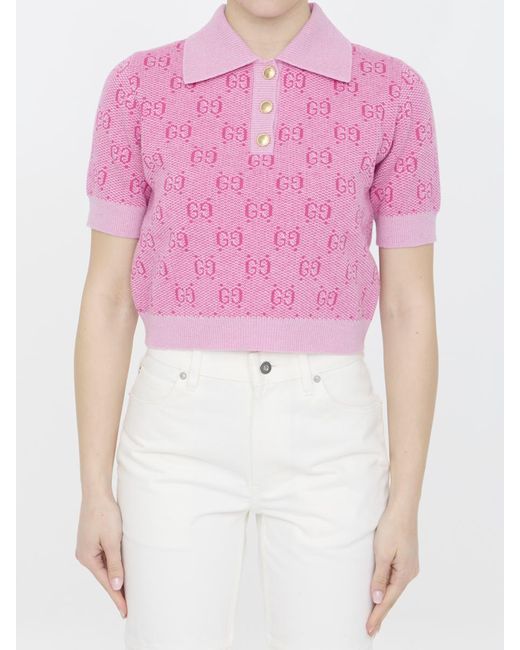 Gucci Pink Gg Jacquard Wool Polo Shirt