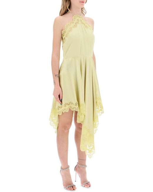 Stella McCartney Yellow Asymmetric Satin Dress With Lace Detail