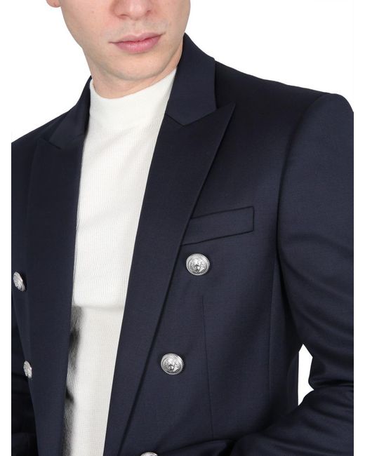 Balmain Blue Wool Jacket for men