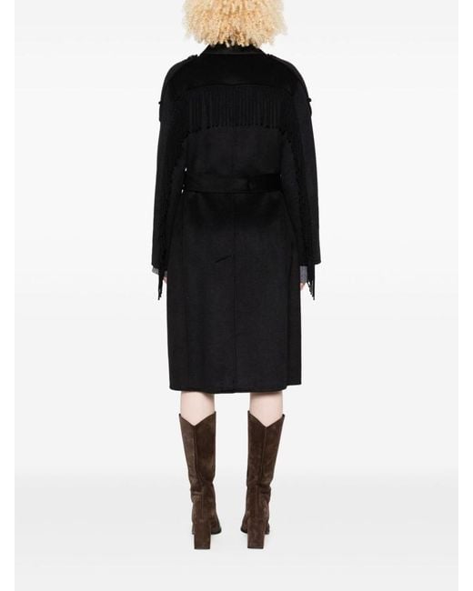 Liu Jo Black Long Coat With Fringes