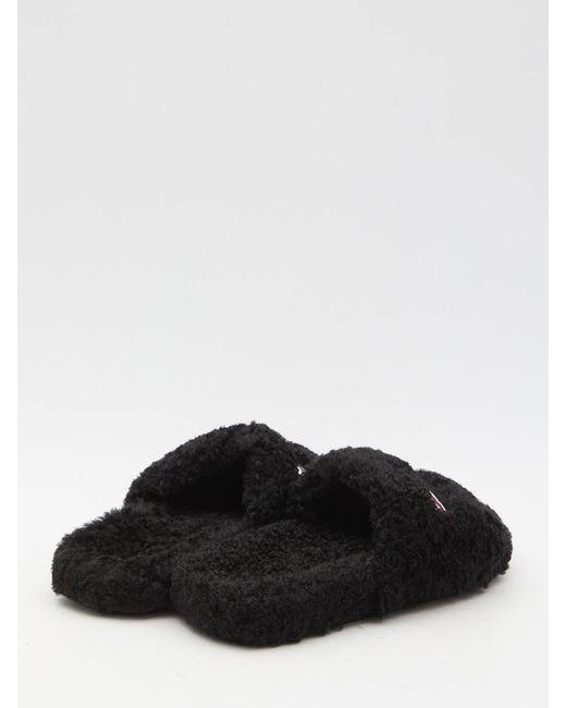 Balenciaga Black Furry Slide Sandals