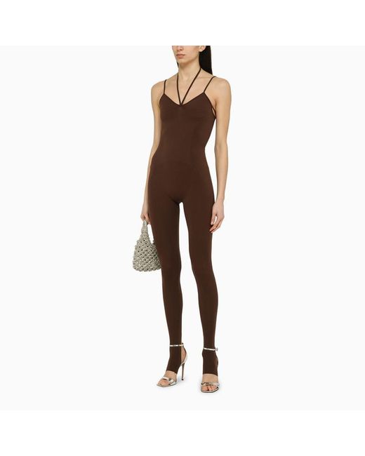 ANDREADAMO Brown Nylon Fitted Jumpsuit