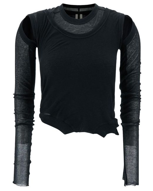 Rick Owens Black Asymmetric Long Sleeve Top With Cut-Out
