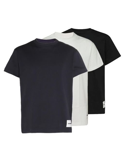 Jil Sander White, Navy Blue And Black Cotton T-shirt 3-pack | Lyst