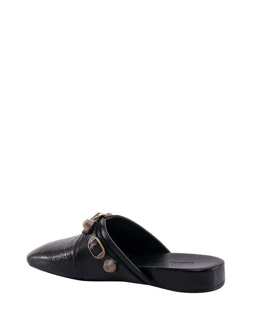 Balenciaga Black Squared Toe Leather Sandals