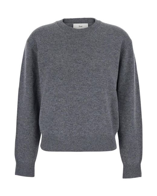 DUNST Gray Crewneck Sweater With Ribbed Trims