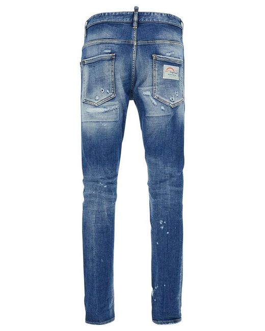 DSquared² Blue Slim Jeans With Rips And Bleach Effect In Cotton Blend Denim Man for men