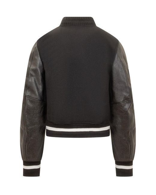 Givenchy Black Short Bomber Jacket In Wool And Leather