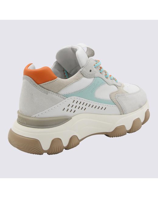Hogan White Light Blue And Orange Leather Hyperactive Sneakers