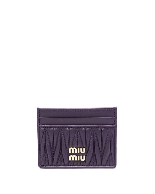 Miu Miu Purple Matelassé Logo-plaque Card Holder