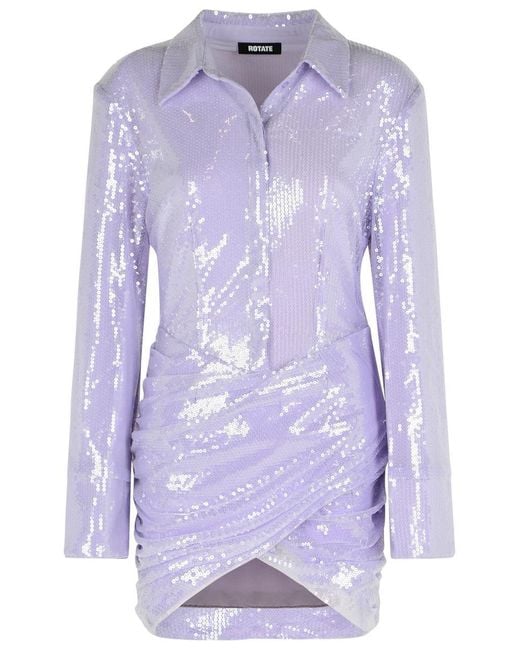ROTATE BIRGER CHRISTENSEN Purple Misty Lilac Polyester Sequined Mini Dress