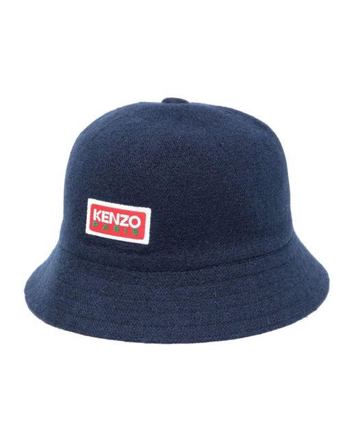 KENZO Blue Logo-print Bucket Hat for men