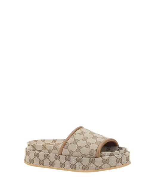 Gucci White Original Gg Fabric Slides