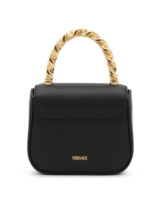 Versace Black Leather La Medusa Mini Top Handle Bag