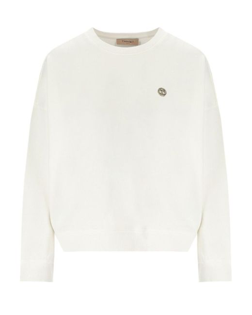 Twin Set White Off- Sweatshirt With Logo