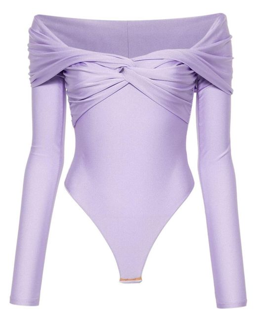 ANDAMANE Purple Kendall Off Shoulder Bodysuit