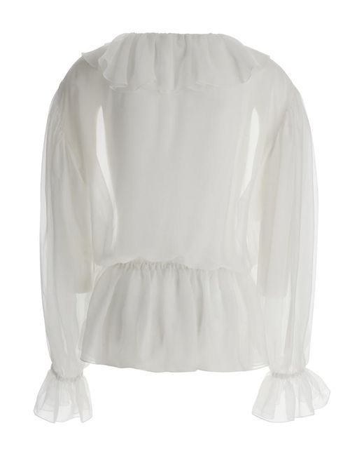 Dolce & Gabbana White Cropped Blouse With Ruffles Trim