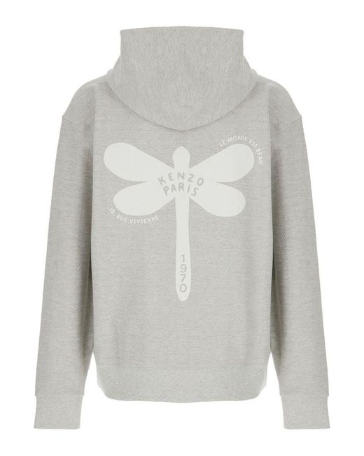 KENZO Gray 'Dragonfly' Sweatshirt With Logo Lettering On The Front And Maxi Logo On The Rear for men