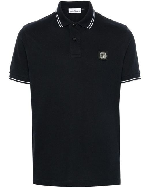 Stone Island Black Compass-Patch Polo Shirt for men