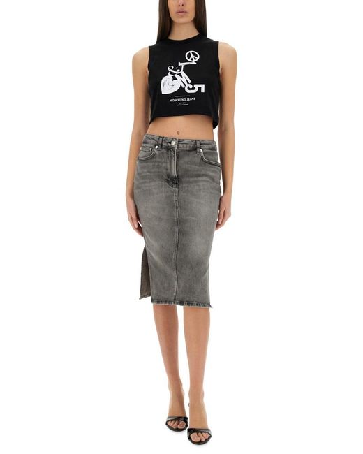 Moschino Black Cropped Top With Print